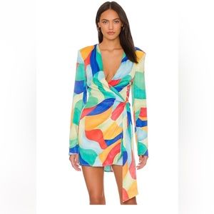 WeWoreWhat Cowl Front Dress in Abstract Watercolor NWT